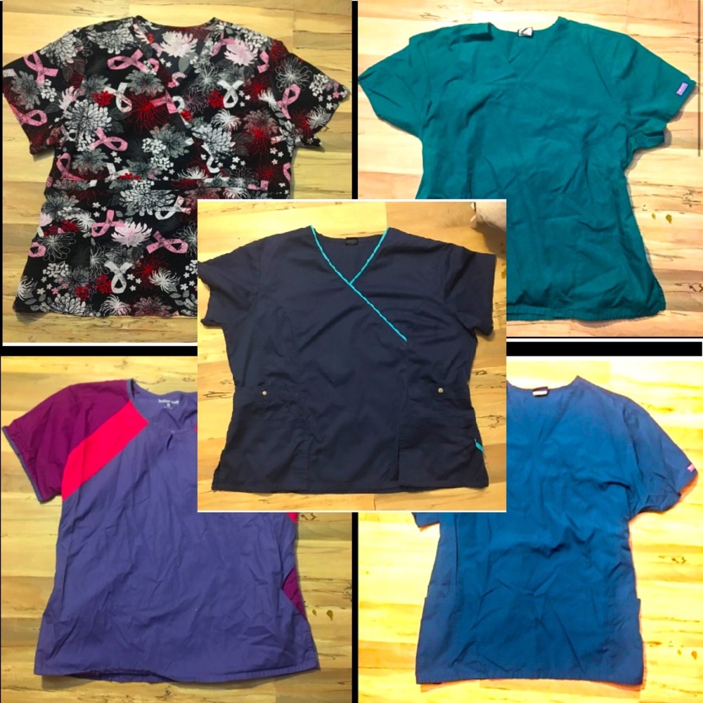 FIVE sets of scrubs. Tops & Bottoms in one listing